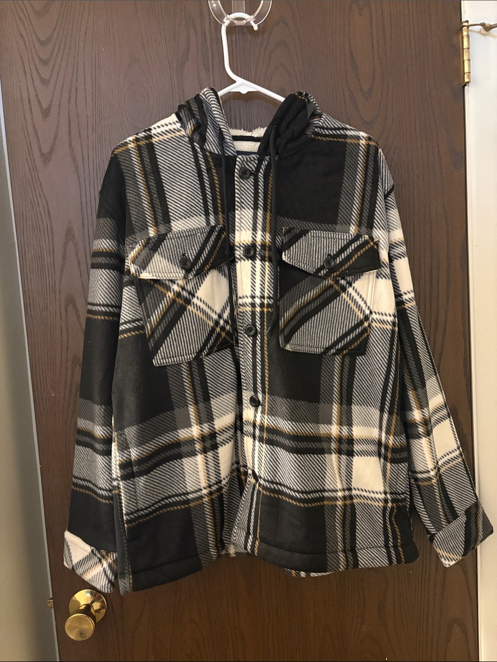 NWT Men's Hooded Sherpa Lined Shacket - Black, White & Tan